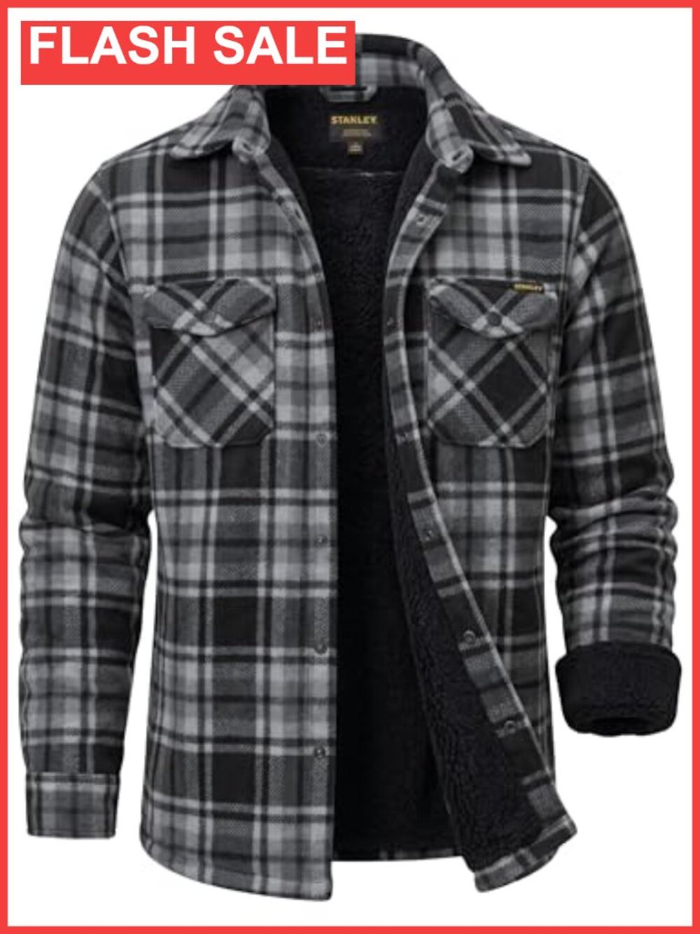 Sherpa Lined Flannel Jacket Men Fleece Lined Plaid Shacket Snap Front